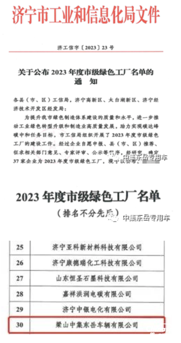 梁山中集東岳車(chē)輛有限公司榮獲“綠色工廠”稱(chēng)號(hào)